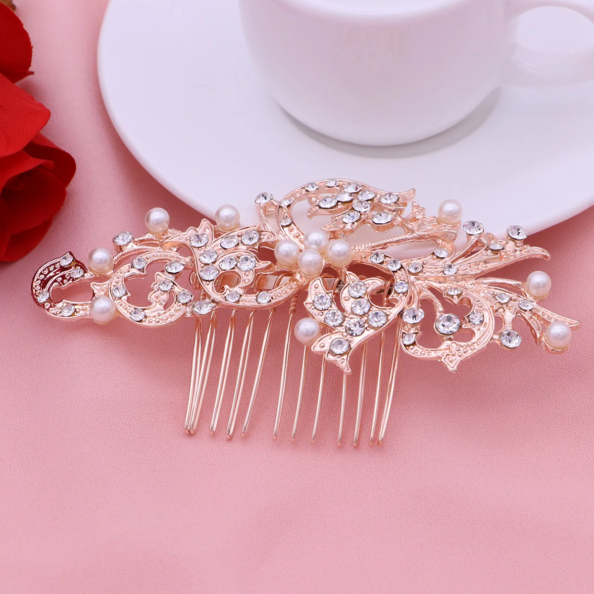 

4pcs Rhinestone Pearl Hair Comb Bridesmaids Combs Accessory Rose Clips Wedding Hairstyles Clamp Elegant Design Smooth Surface