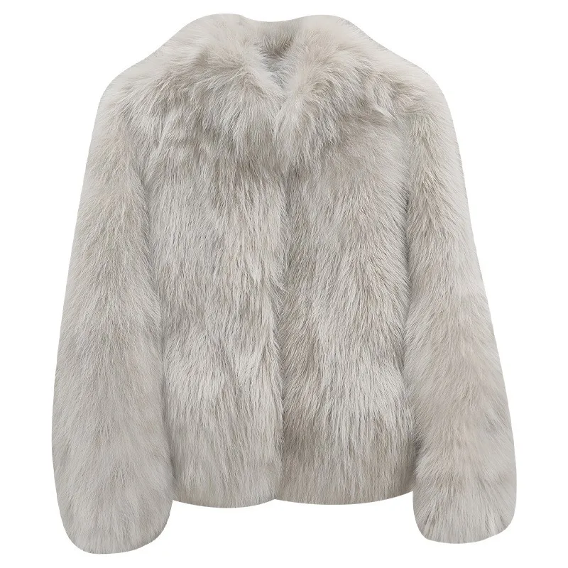 pele e casaco feminino curto gola alta espessada leve