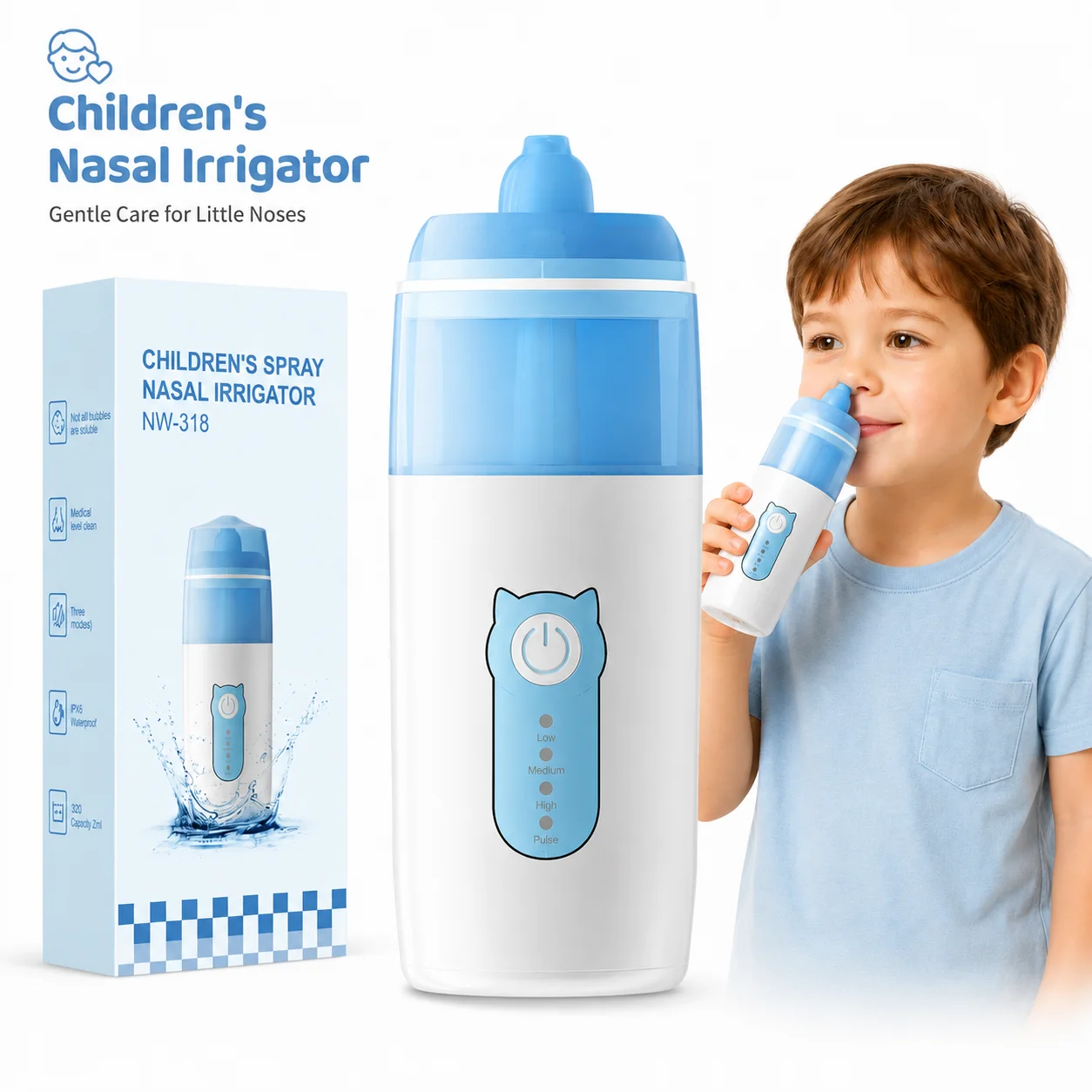 子供用脈動式副鼻腔洗浄器電動ネティポット鼻洗浄器副鼻腔ケア用鼻洗浄器タイプc充電ipx6