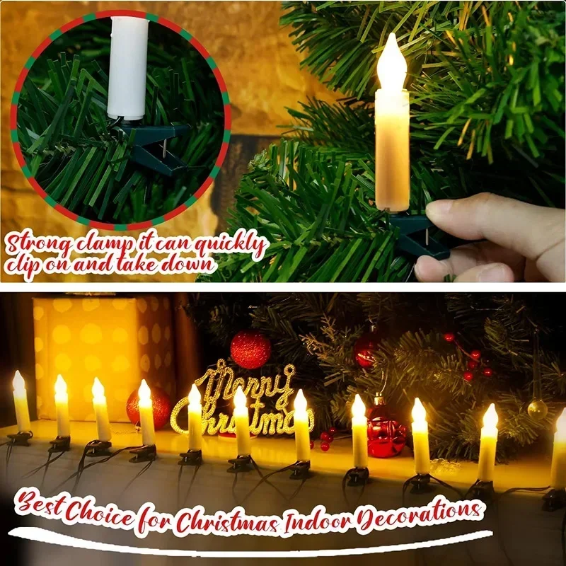 Flameless Taper Candle Lights 10/20LED with Clips, Christmas Tree Decor for Home Party Holiday