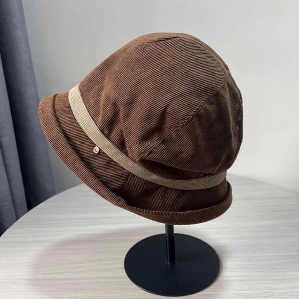 템퍼먼트 코듀로이 풀오버 캡 워머 솔리드 컬러 겨울 어부 모자 일본 스타일 부드러운 방한 버킷 햇 가을