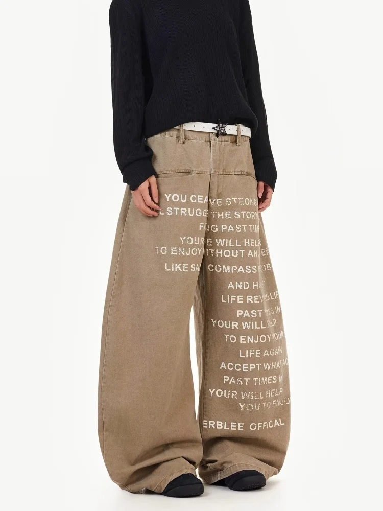 2025 Cyber Y2K Stijl Kaki Brief Gedrukt Baggy Jeans Broek Voor Mannen Kleding Rechte Casual Luxe Lange Broek Moda Hombre