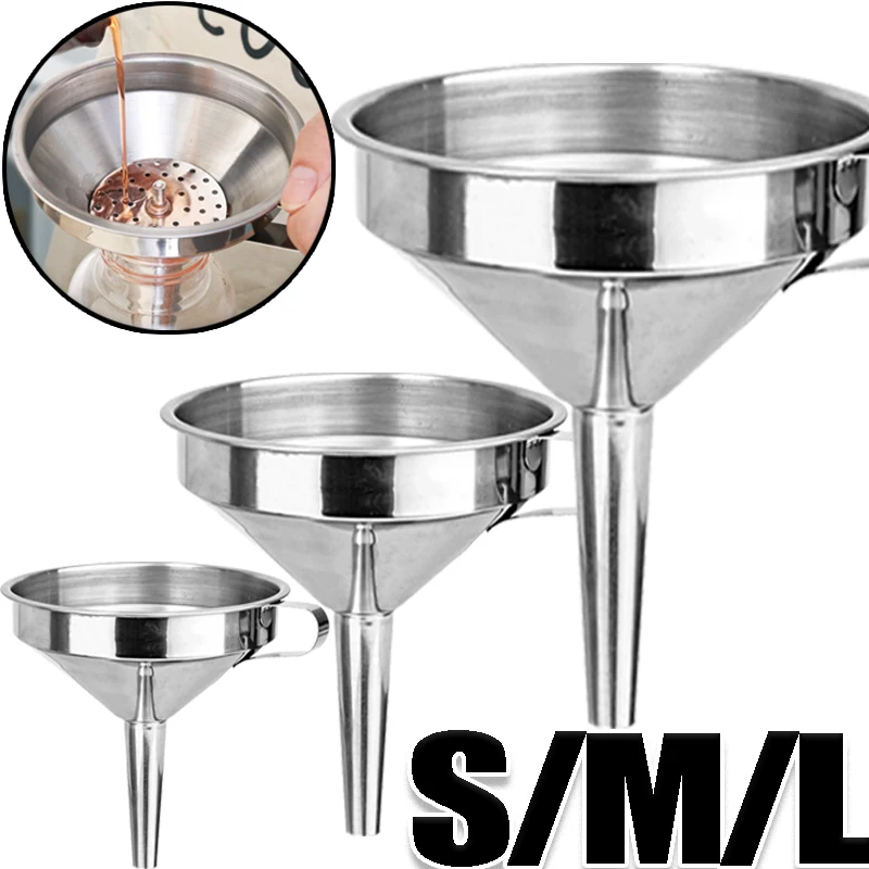 Stainless Steel Filter Funnel Wide Mouth Detachable Strainer Wine Lifting Spoon Kitchen Oil Juice Liquid Metal Funnels Gadgets