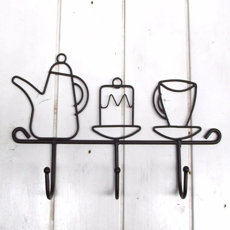 Hot Sale Iron Hook Garden Home Decoration Cartoon Cup Shape Hat Rack Clothes Hanger Black Fashion Ear Clasp 1 pcs