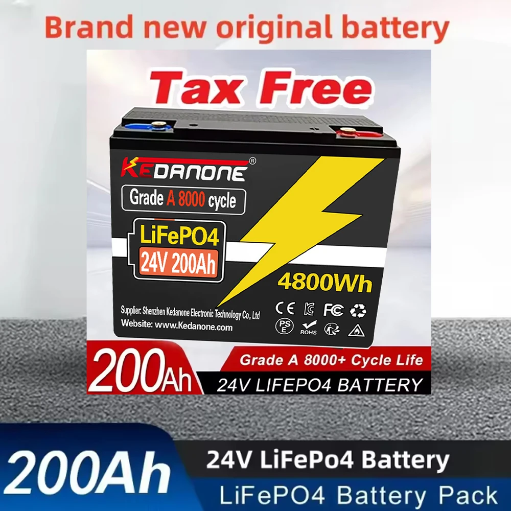 

LiFePO4 24V 200Ah✅Upgrade LiFePO4 large-capacity lithium iron phosphate battery with built-in 100BMS port protection board.