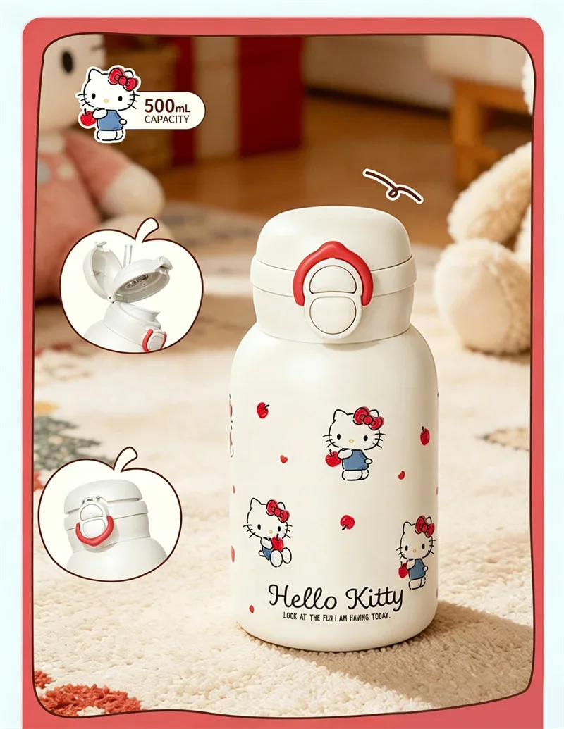 X&W Hello Kitty Theme Insulated Cup 316 Stainless Steel Girl Cute Straw Cups Portable Outdoor Travel Vaccum Flask Perfect Gift