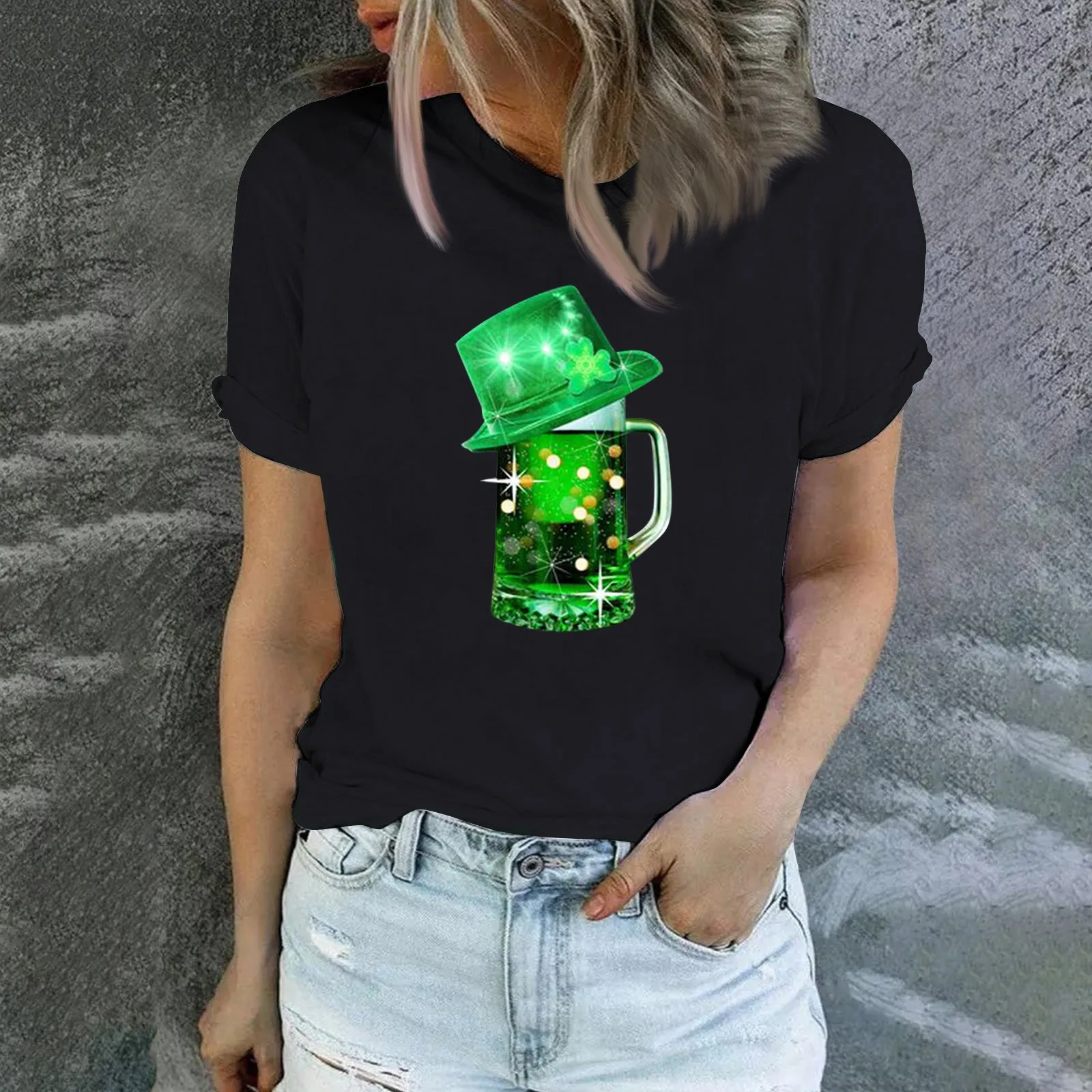 Women's Fashion Casual Saint Patrick’s Day Printed Round Neck Short Sleeve Top Blouse Traf Official Store Ropa De Mujer Футболка