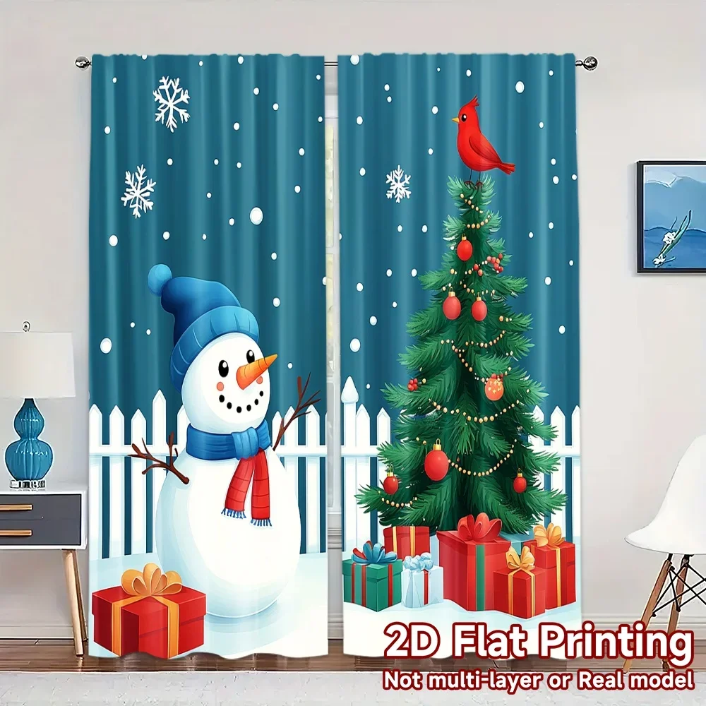 2pcs,Curtains Cute Snowman Cardinal Christmas Tree (3) Chic Chic Curtain Versatile Fabric Curtains Art Deco Festive Perfect for