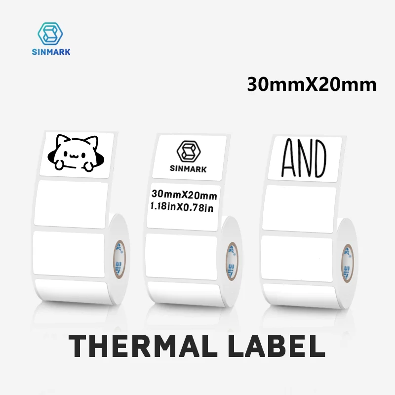 30x20mm Thermal Label Sticker Paper 1or 3 Rolls White Multi-Purpose Tag Self-Adhesive Labels SINMARK for Thermal Printer