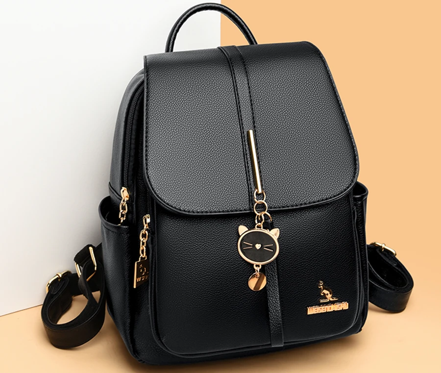 College Women Backpack Designer Soft Leather Vintage Packbag Female Travel Back Pack School Bags for Teenage Girls Shoulder Bag