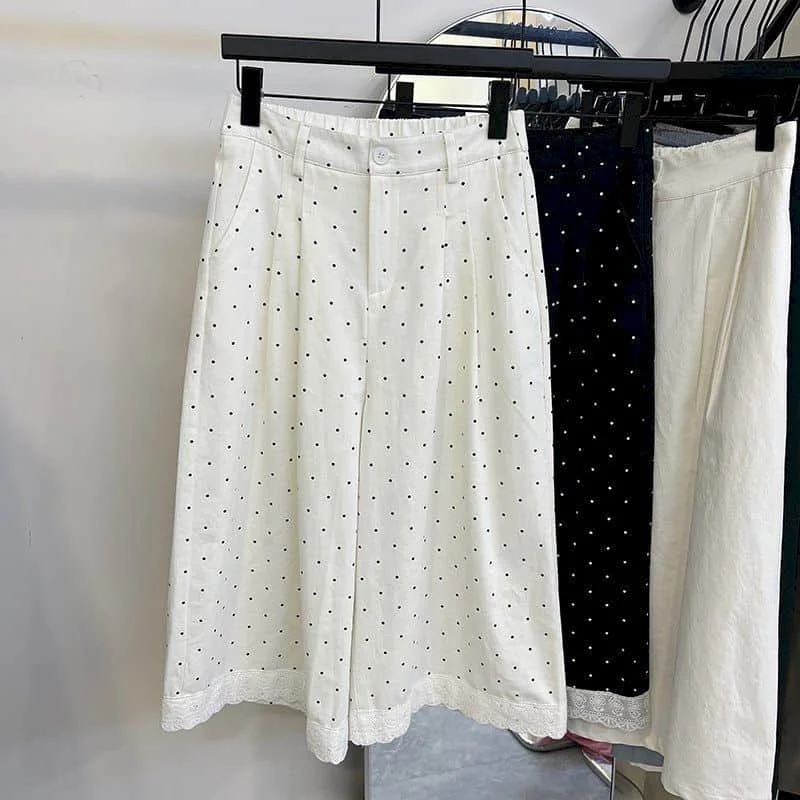 Wide Leg Pants for Women Loose Dot Baggy Straight Pants Pants Vintage Korean Style 2026 Summer Elastic Waist Women Clothing