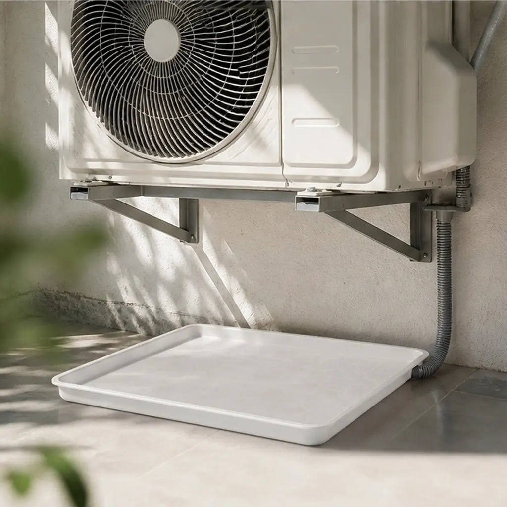 1Set Air Conditioner Drain Pan 15.75x15.75in Plastic Drip Tray Side Drain Outlet for Window Ac Central Air Handler Condensate