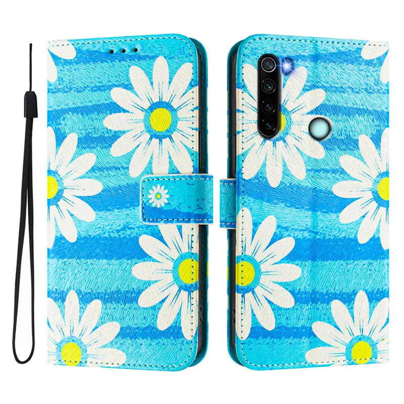 Note8 Leather Phone Case For Xiaomi Redmi Note 8 Pro 2021 7 6A 8A Note7 Flip Cover Wallet Magnetic Painted Cases Cat Flower Bear