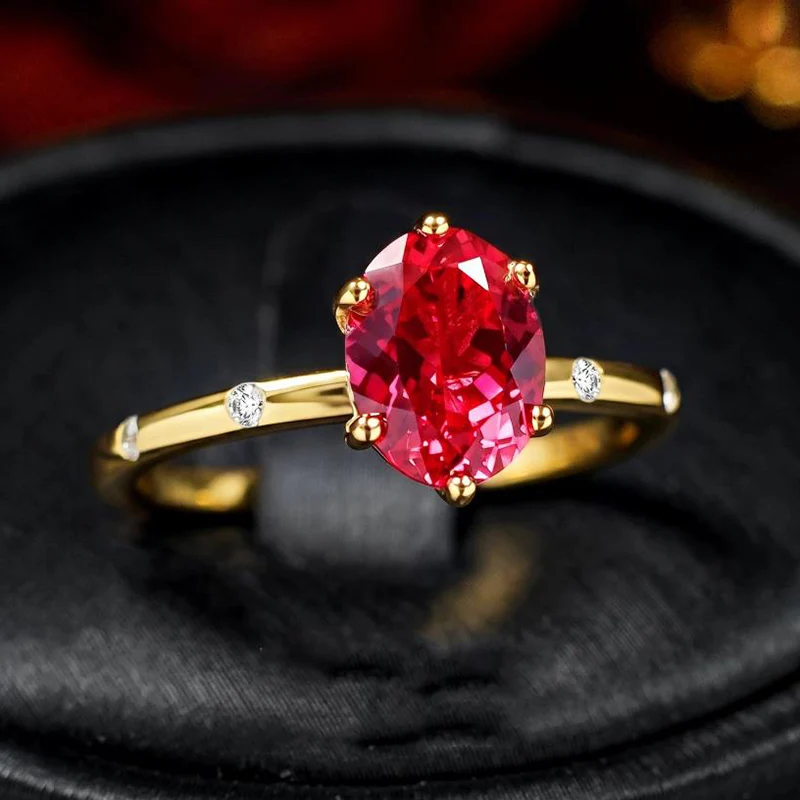 Classic Cultivation of Oval Pigeon Blood Red Corundum Ring for Women Luxury Temperament Versatile Commuting Rings KOFSAC