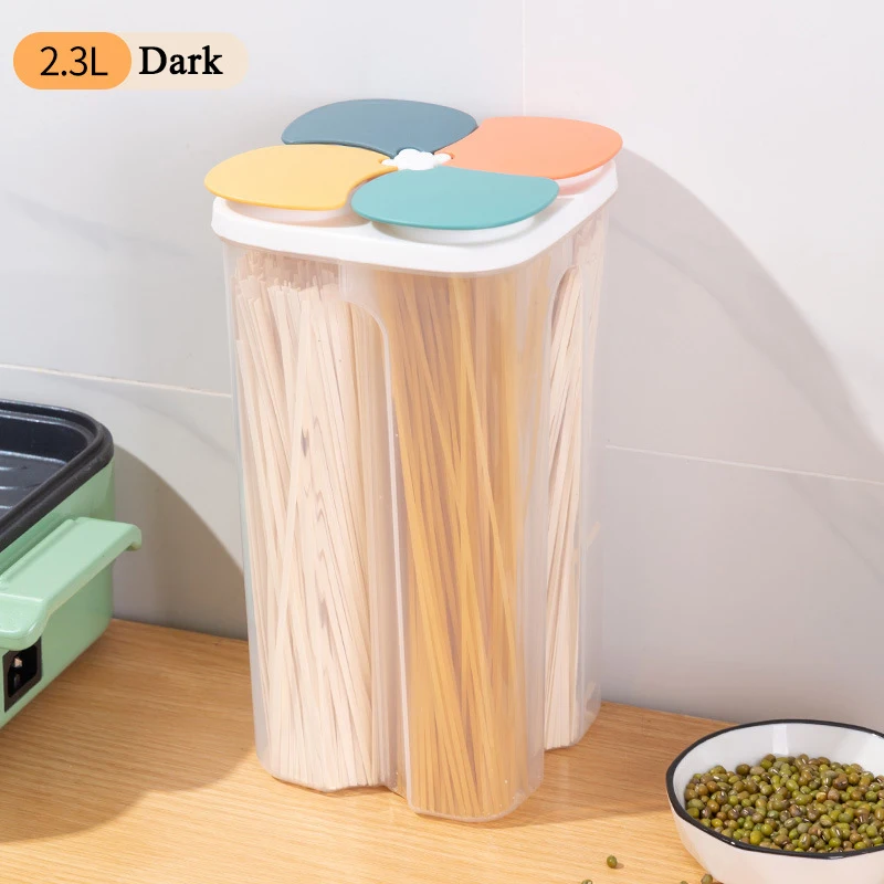 Sealed Jars Kitchen Grain Storage Organizer 4 Grids Plastic Moisture-proof Storage Box Household Spaghetti Keep Fresh Box