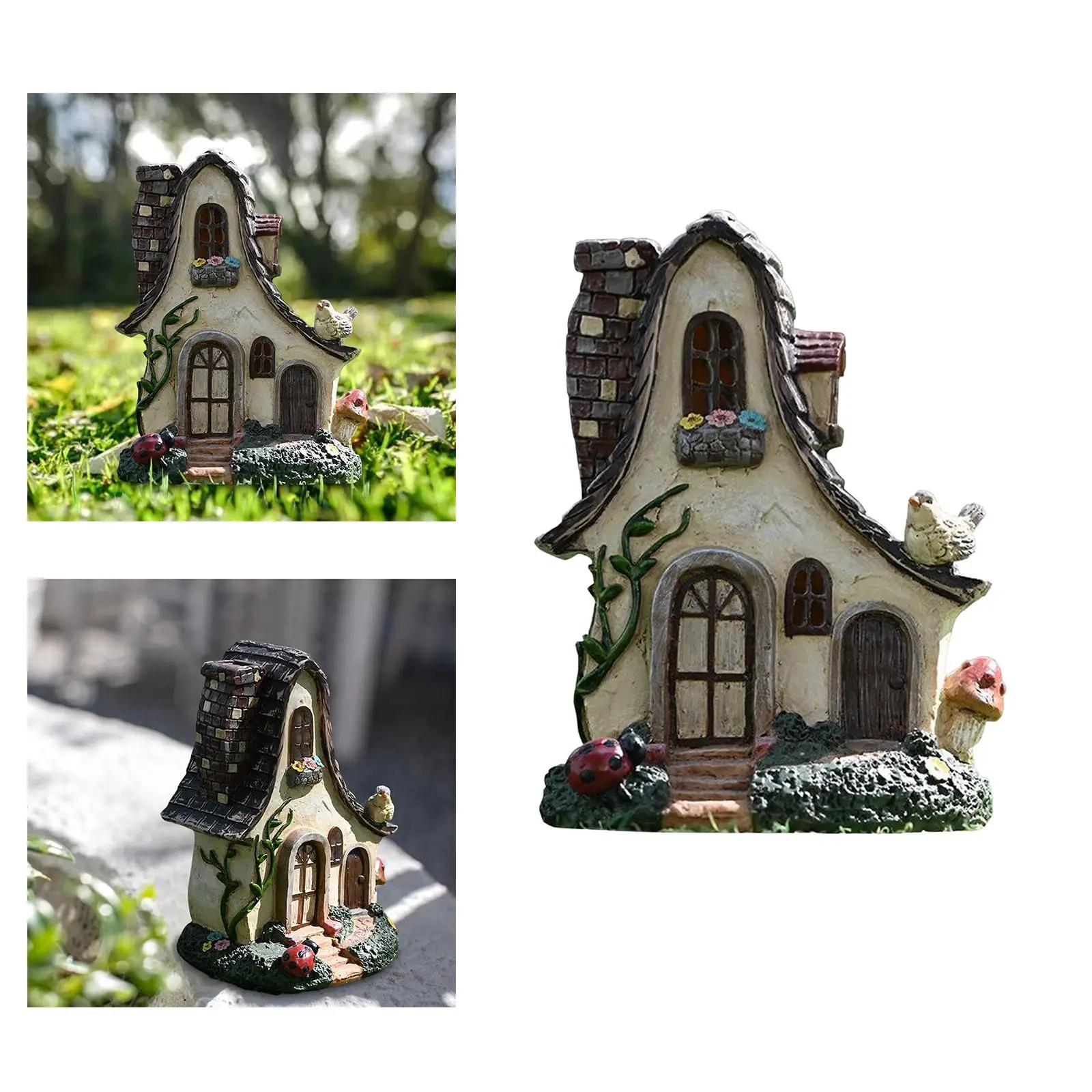

Миниатюрный сказочный садовый дом из смолы 14x12x20 см, миниатюрное украшение сада,