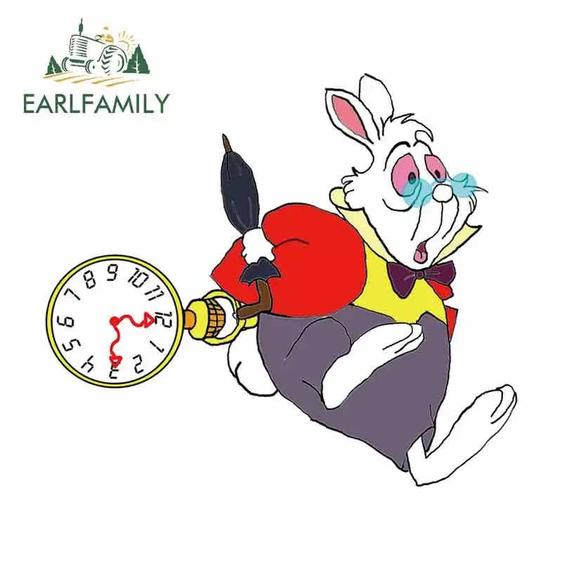 EARLFAMILY 13cm x 11.4cm Fat White Rabbit Truck Car Stickers Clock Umbrella Gentlemanly Animals Funny Decal Refrigerator Decor