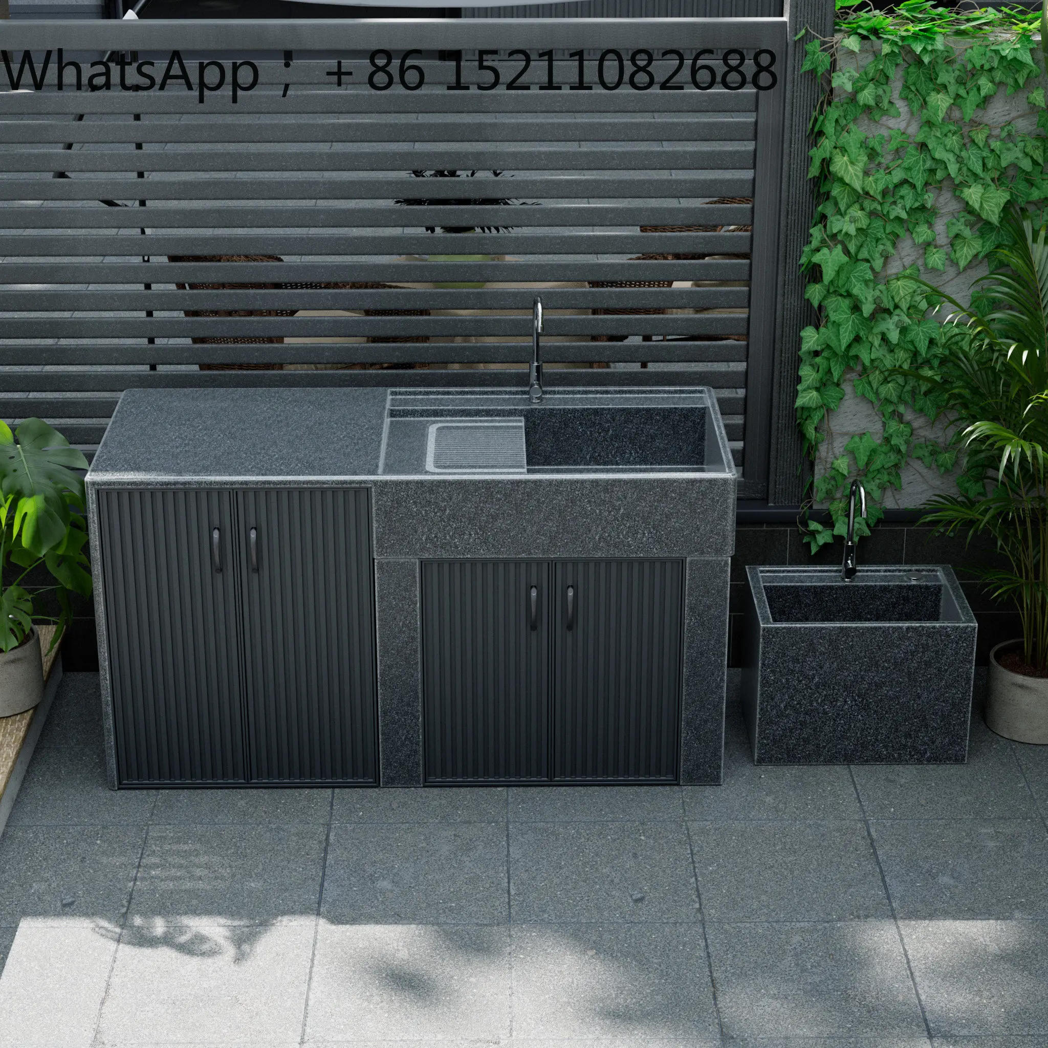 SCY outdoor open-air laundry pool granite washing machine cabinet courtyard wash basin integrated cabinet