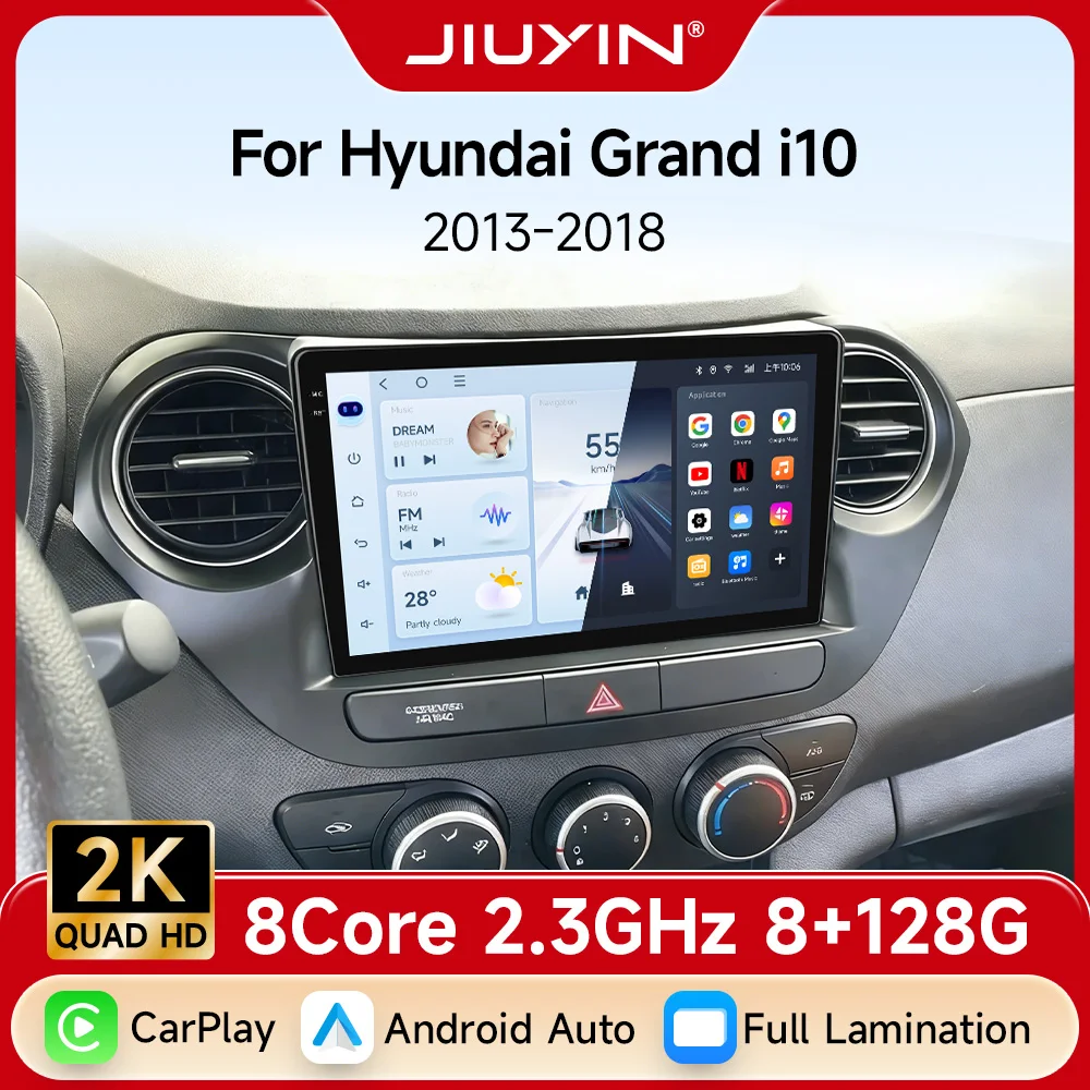 Для Hyundai I10 2013-2018: Автомагнитола с видео, аудио, мультимедийным плеером, Android 15, беспроводным CarPlay, разделенным экраном, DSP, стерео, Wi-Fi, Bluetooth