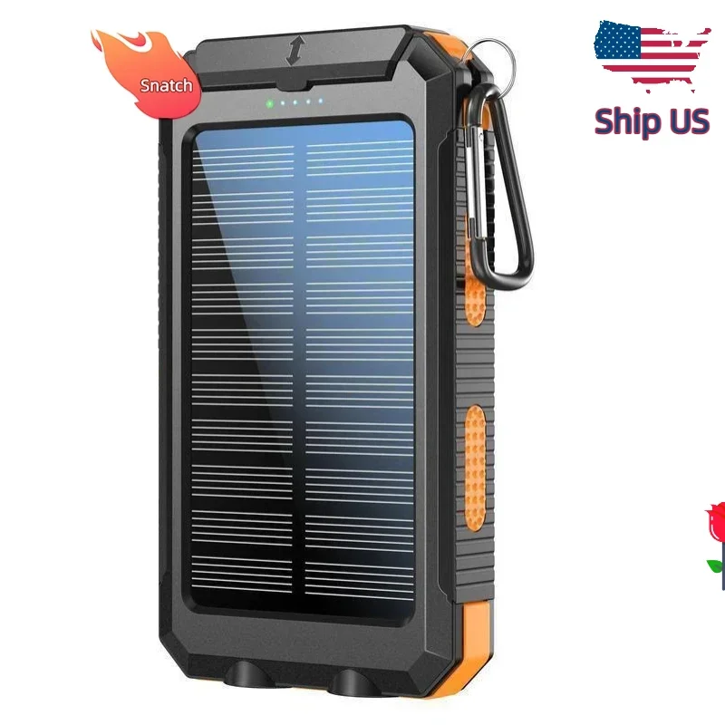 

Внешний аккумулятор на 10000 мАч с солнечной панелью – водонепроницаемый, быстрая зарядка, фонарик и компас для любых приключений на природе