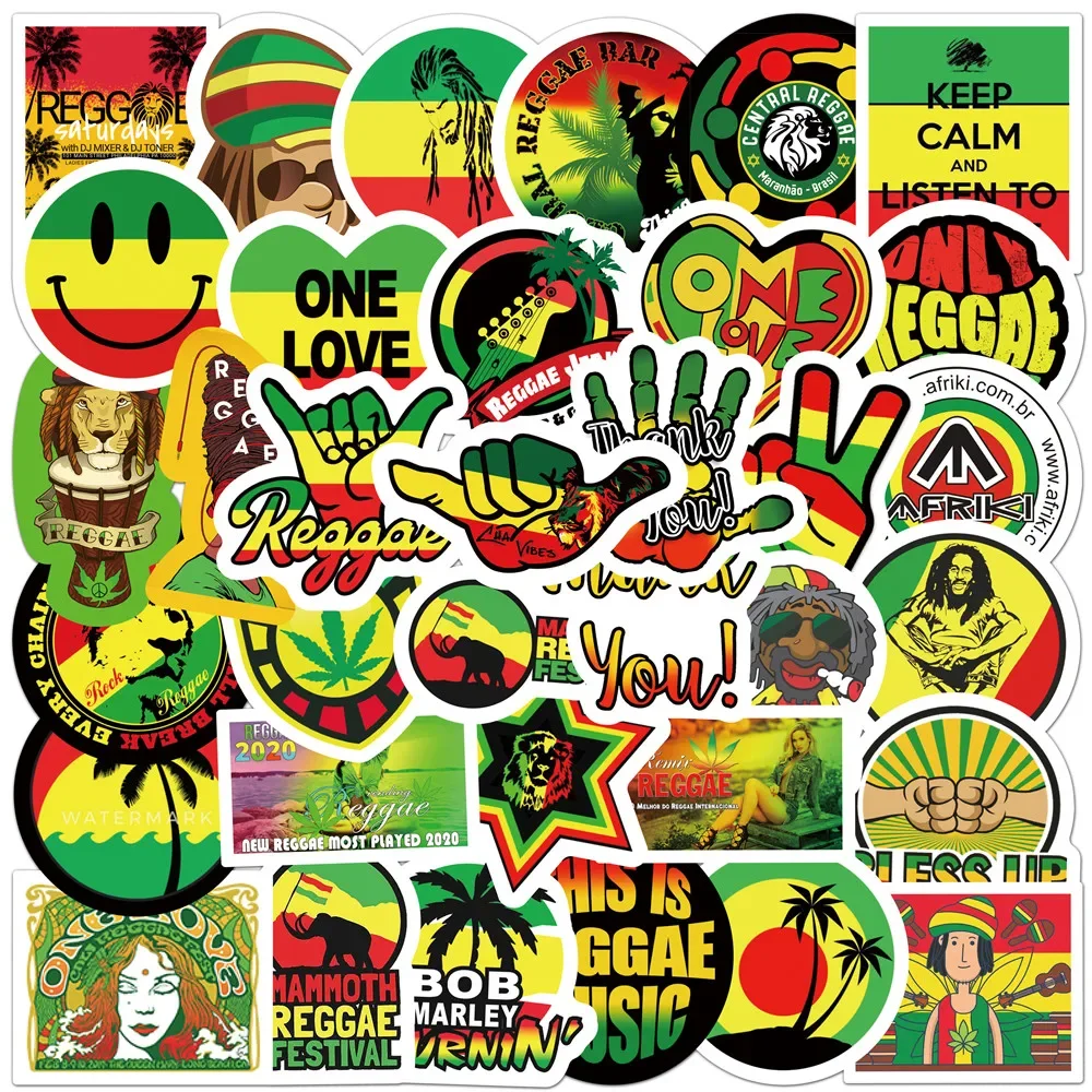 50Pcs Reggae Stickers Rasta DIY Stickers Scrapbooking Phone Luggage Skateboard Waterproof Decals