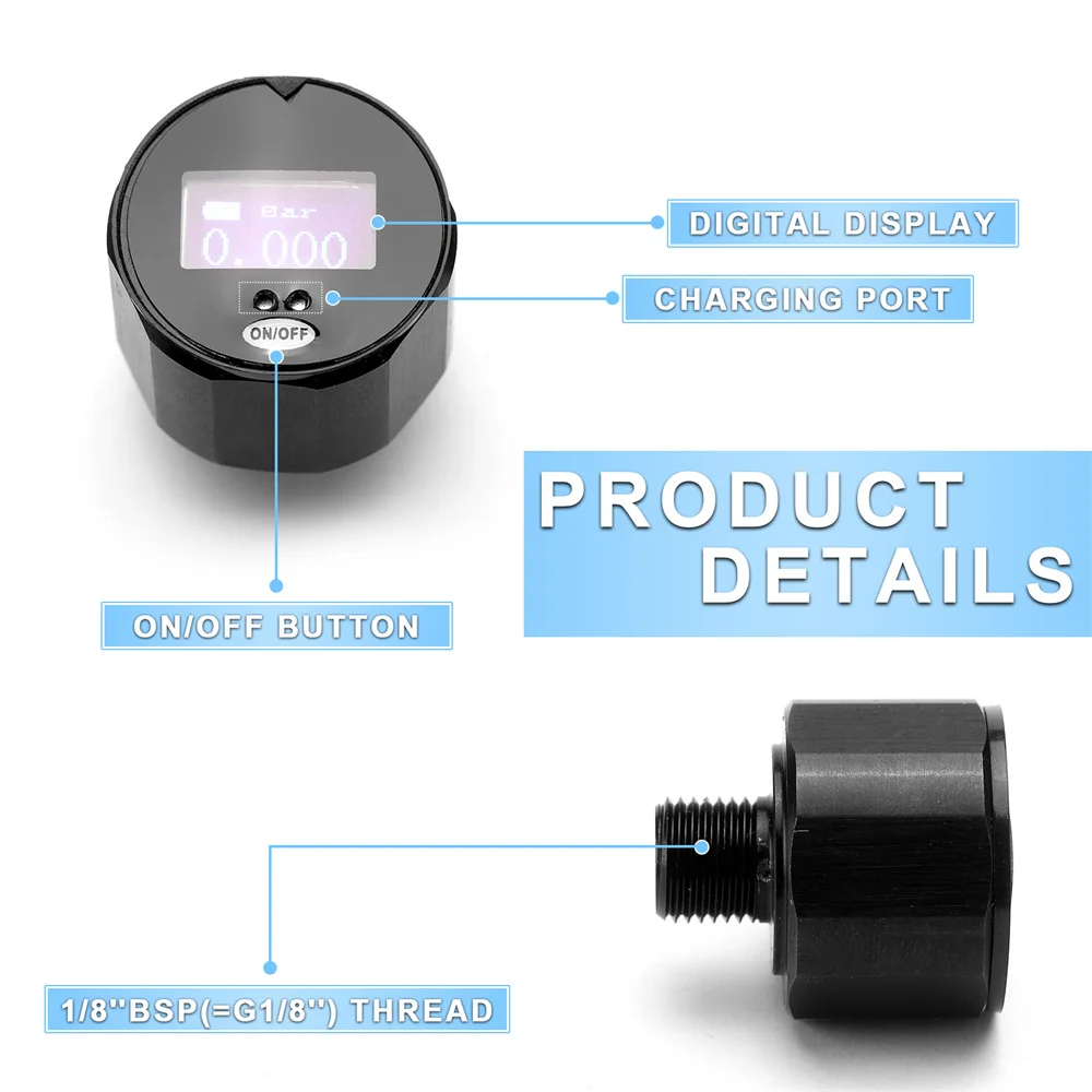 Hoge Precisie 25Mm Wijzerplaat Digitale Drukmeter 1 ''Manometer 400bar 6000Psi Met 1/8'' Bsp (G1/8 '') ,M10, M8 Draad