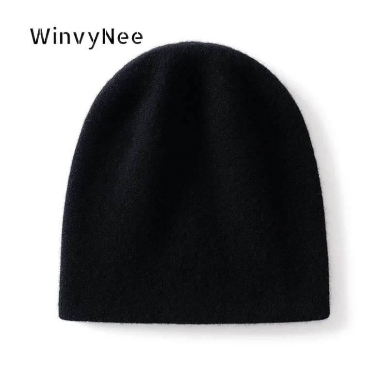 WinvyNee Women 100% Wool Reversible Double Layer Beanie Loose Knitted Cap Autumn Winter Thickened Stylish Soft Headwear I1883050