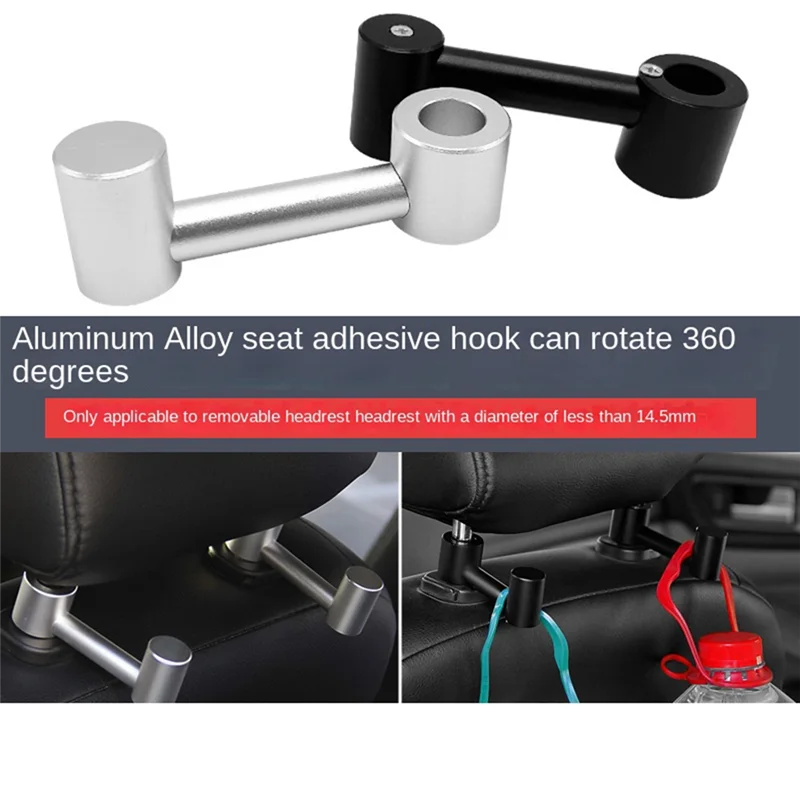 New Concealed Aluminum Alloy Car Headrest Bar Hook Coat Grocery Bag Hanger Storage Organizer Holder Hook(Black)