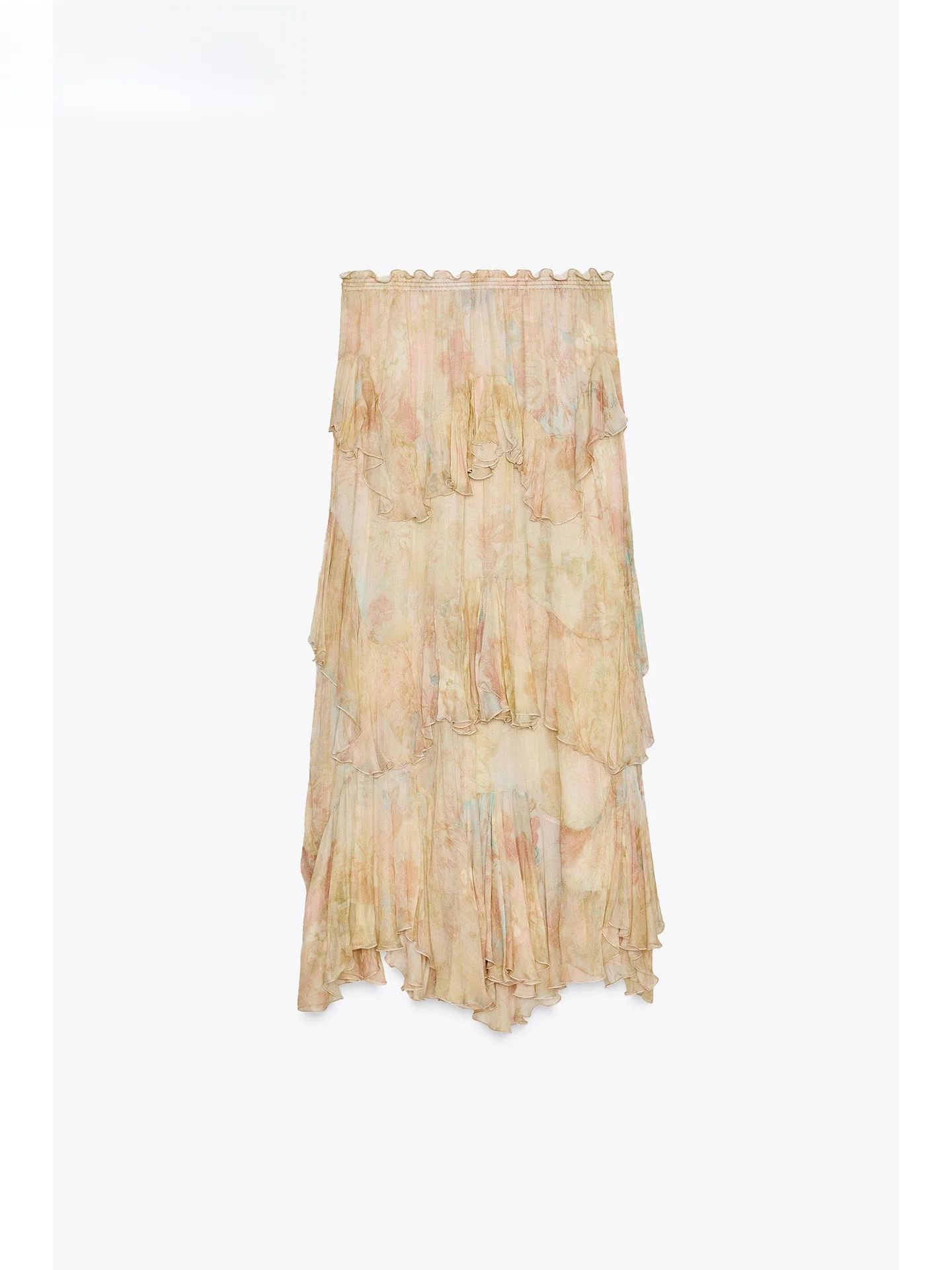 ZAPRHA Verão 2025 Único Linda Impressão Assimétrica Em Camadas Decoração f Saia Bolo Saia Doce Sle l Cintura