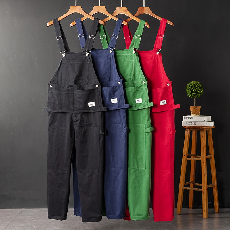 

Ретро повседневные рабочие брюки для мужчин, свободные прямые брюки-комбинезоны, молодежные брюки из хлопкового твила для пар
