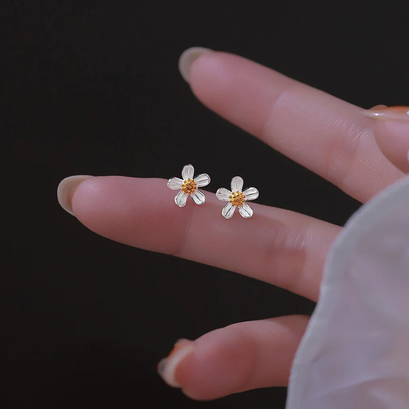 Frühling neue süße Gänseblümchen Blume Ohr stecker für Frauen süße Muschel Emaille versilbert Ohrringe koreanischen Temperament Schmuck – Detail 12