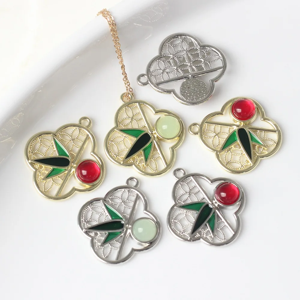 

10Pcs/pack Simple Alloy Zircon Inlaid Hollow Bamboo Leaf Window pendant DIY Bracelets Necklaces Jewelry Accessories