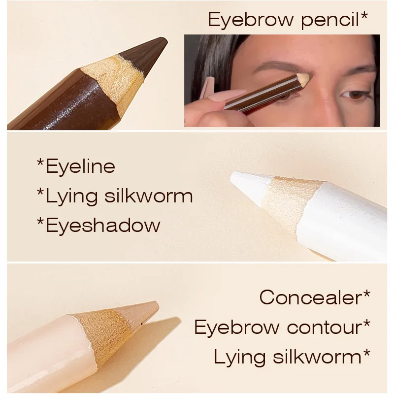 Lápiz de sombra de ojos 3 en 1, lápiz de cejas, juego de lápices de contorno, marrón, resistente al agua, maquillaje coreano de larga duración para mujer, tinte de cejas
