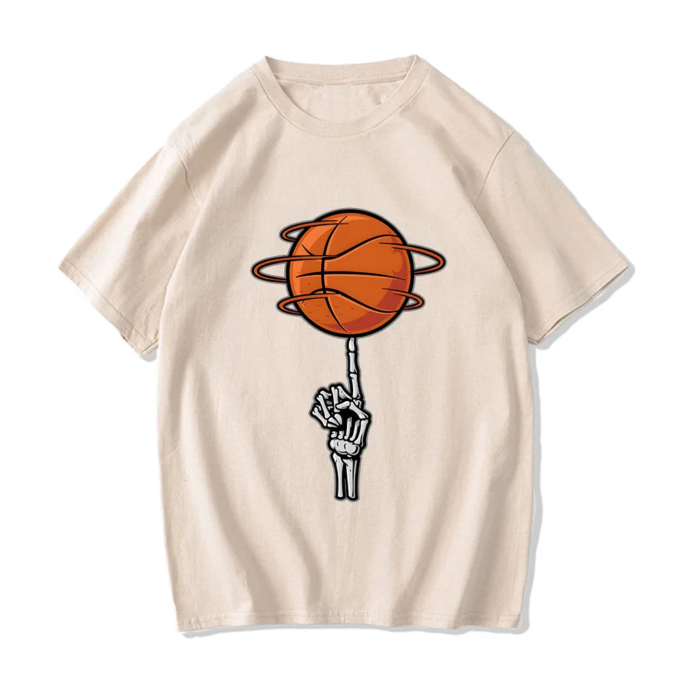 Skeleton Basketball Tshirts Female 100% Cotton Fingertip Ball T-shirts Spring and Summer T Shirts Graffiti Stick Figures Graphic