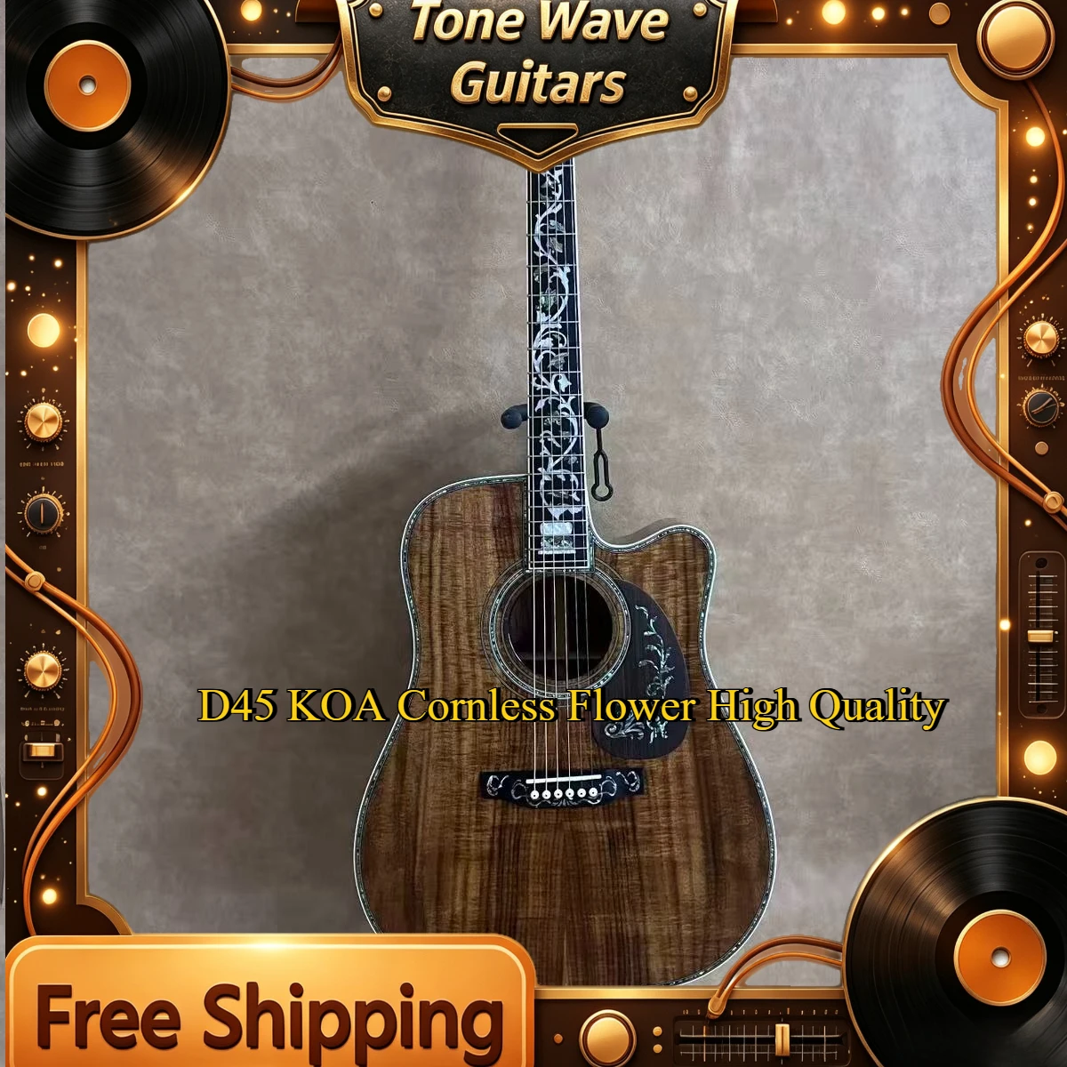D45 KOA Short Horned Flower Ebony Fingerboard Color Shell Inlaid with High-end High End Fully Inlaid Craftsmanship Free Shipping