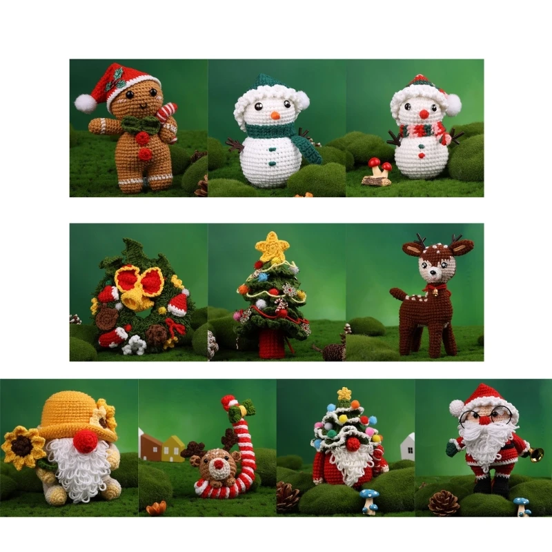 Kits ganchillo navideño para principiantes, iniciador ganchillo DIY con hilo, gancho ganchillo, aguja, marcador