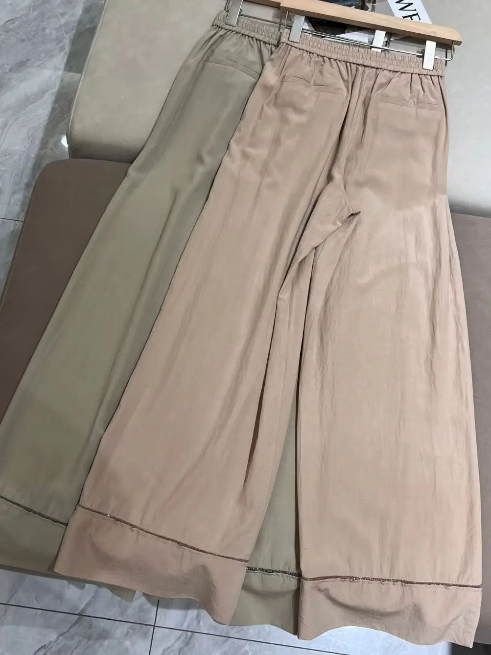 Spring Summer Women's Lightweight Elastic Waist Wide-leg Pants