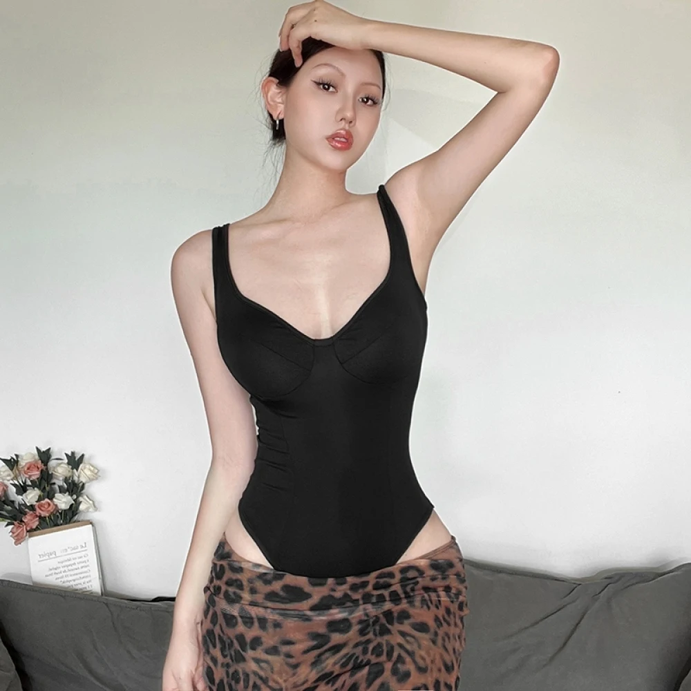 SylCue Body Sexy sin Espalda para Mujer, Escote Bajo, Hombros Descubiertos, Ajustado, Estilo Urbano Versátil, Clásico y Atrevido