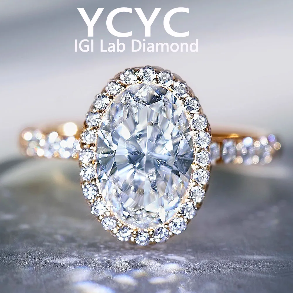 

18-каратное золотое кольцо овальной огранки D IGI, выращенные в лаборатории бриллиантовые кольца для женщин, свадебные украшения для невесты, модные украшения