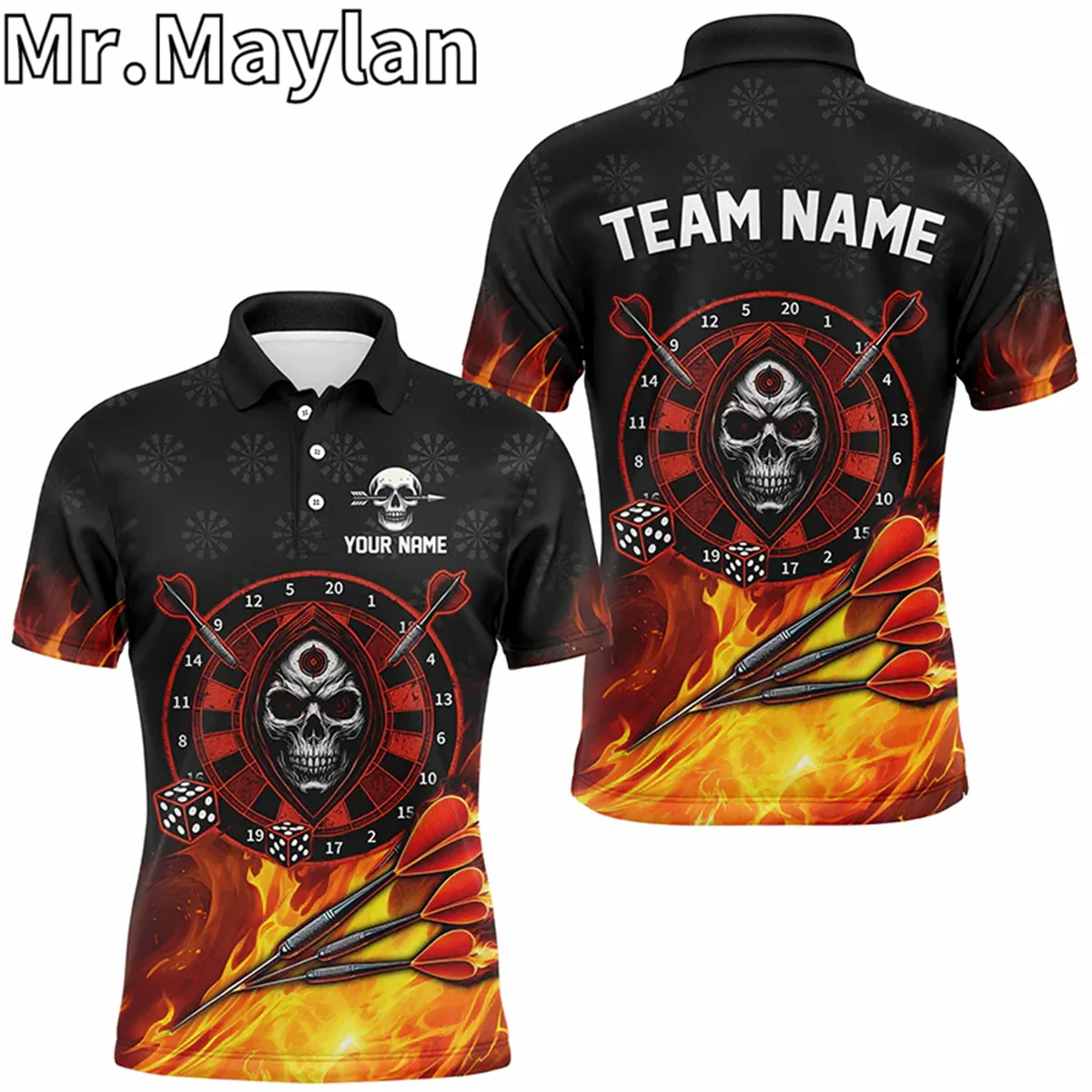 3D Green And Grey Sports Style Mens Darts Polo Shirt Custom Darts Shirt For Men Dart Team Jerseys Outfits Gifts For Darts Lovers image 2