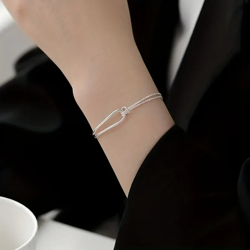 

925 Sterling Silver Geometric Square Round Bead Bracelet For Women Personality Temperament Simple Hand Jewelry Party