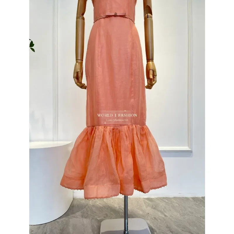 

Оранжевое платье-миди без рукавов с бисером и открытой спиной, высокое качество 2025г