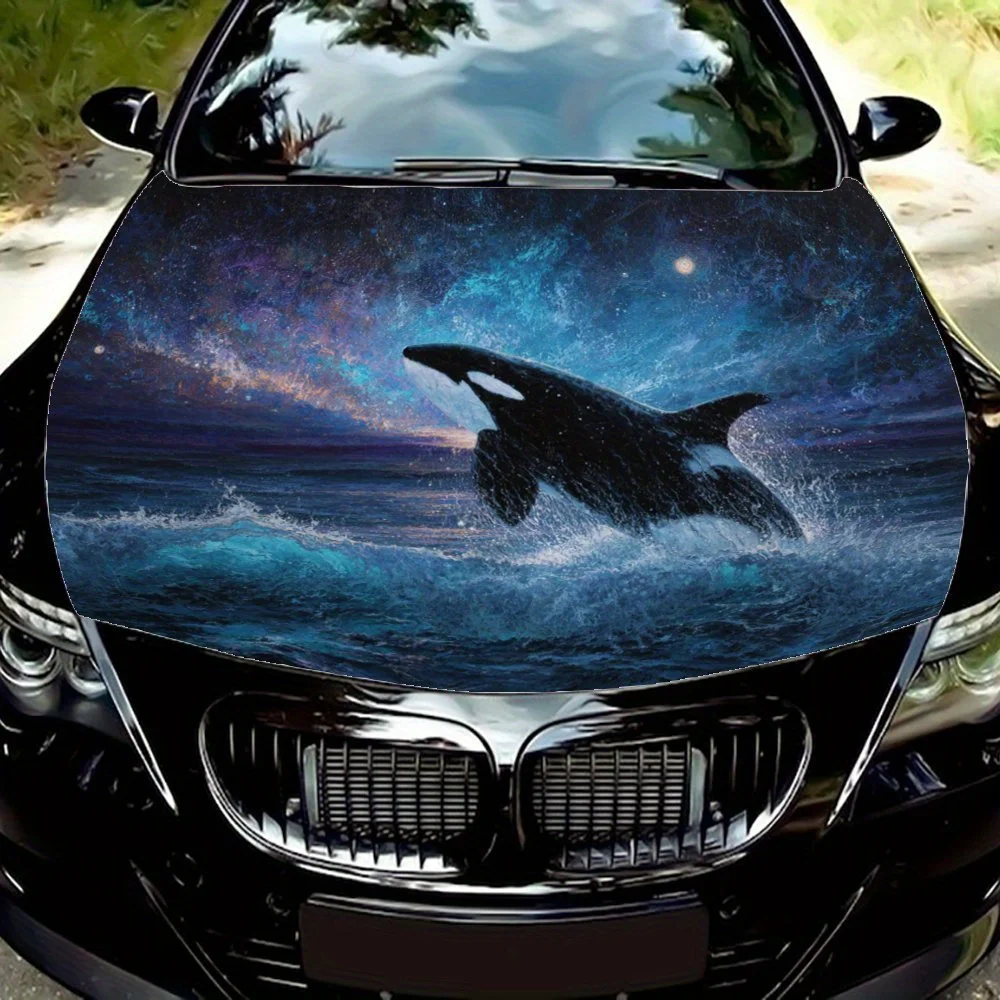 

Orca Jumping in Starry Ocean Car Hood Vinyl Wrap - Waterproof, Self-Adhesive, Surface Protection Decal Sticker For Auto Engine,R