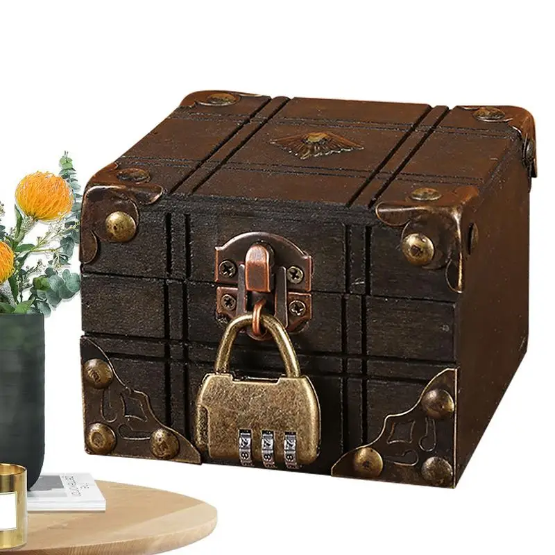 Mini Wooden Jewelry Box Retro Treasure Box With Lock Small Jewelry Keepsake Box For Desktop Organizer Kids Gift Home Decor