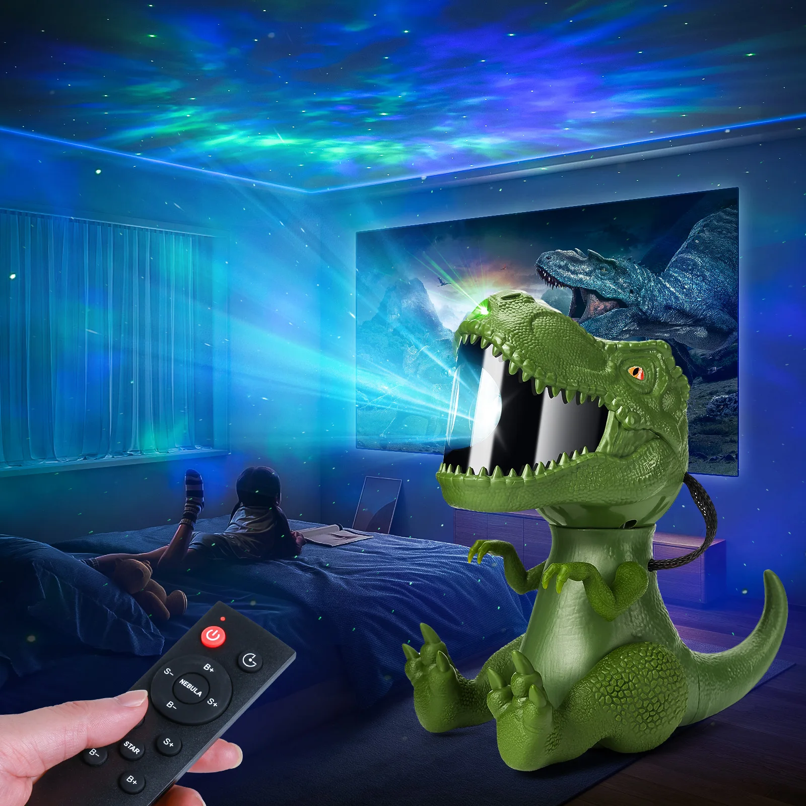 Dinosaur Star Projector Galaxy Night Light Space Projector Starry Nebula Ceiling LED Lamp for Bedroom Home Decorative Kids Gift