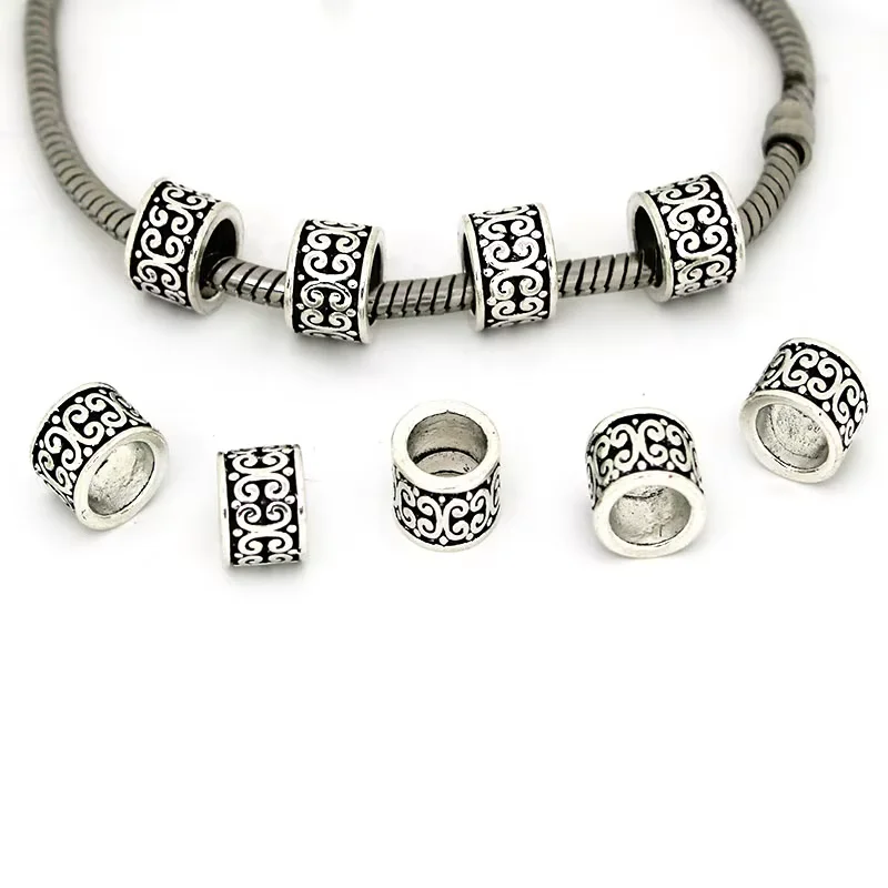 20 Stück tibetische antike silberne lose Abstandsperlen, Metallperlen mit großem Loch für Schmuck, Armbandherstellung, Zubehör, DIY-Basteln – Detail 2