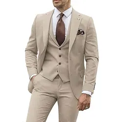 DV067 3 Pieces Beige Suits For Men Slim Fit Groom Tuxedos Wedding Suits Best Man Groomsmen Formal Party Suit Male Blazer Hombre