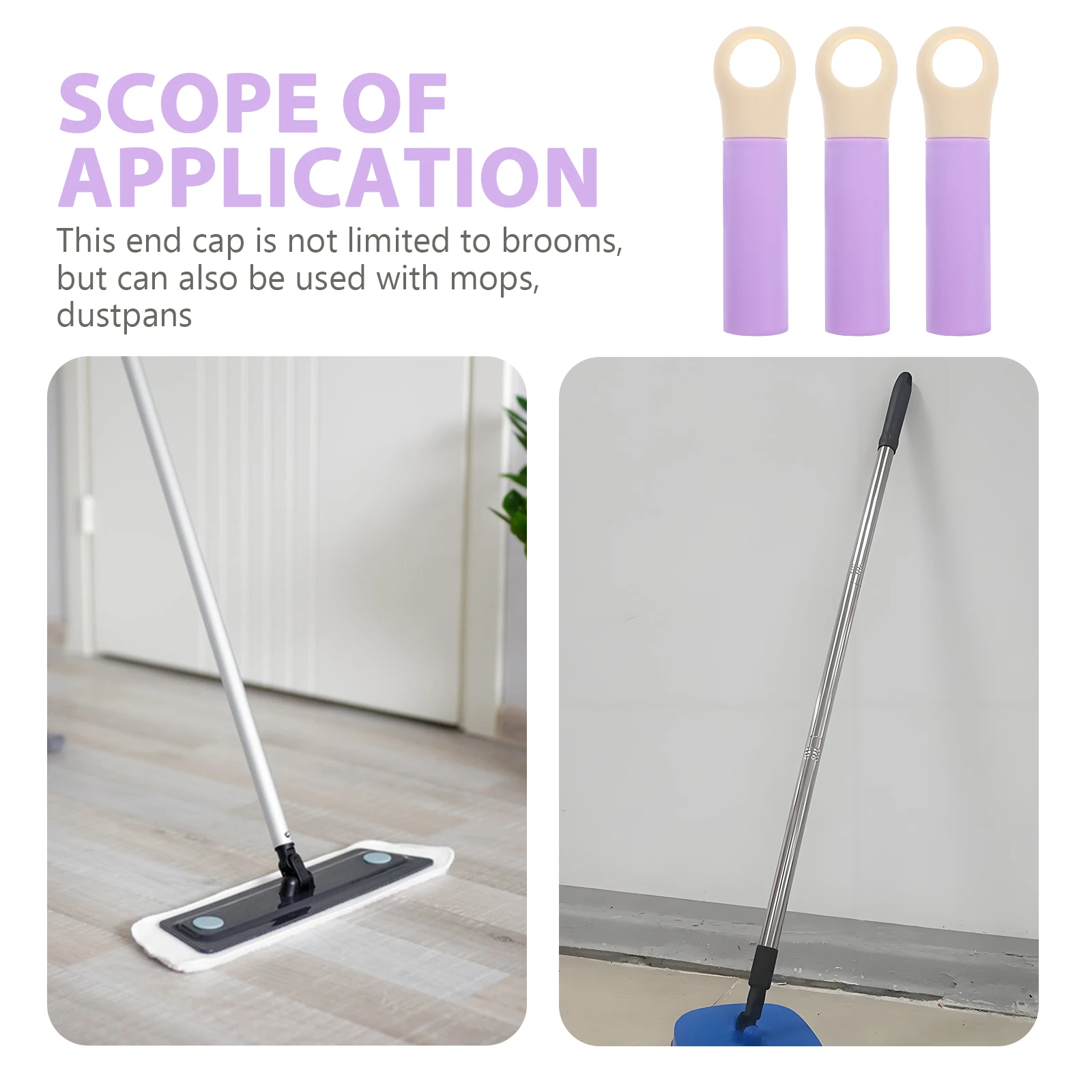 

3 Pcs Broom Handle Replacement Grips Plastic Cap Accessories Mop Rod Dustpan Ergonomic Cleaning Tools Home