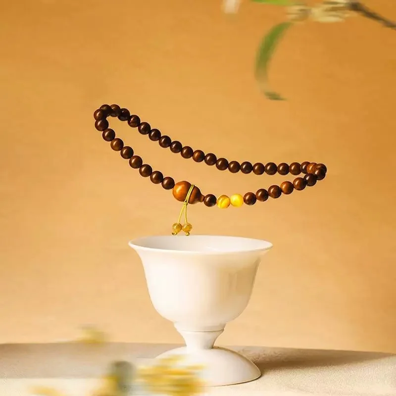 Natural Lightning Struck Wood Olive Bead Rib Jade Tiger Eye Stone Bracelet New Chinese Style Versatile Prayer Beads Gifts