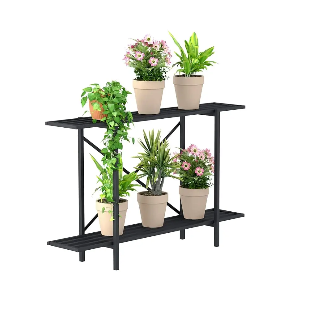 

2 Tier Metal Sturdy Heavy Plant Stand, Narrow Plant Stand Indoor And Outdoor, L45.67 X W10.3 X H27.5 H, 440 Lbs Acity & Heavy